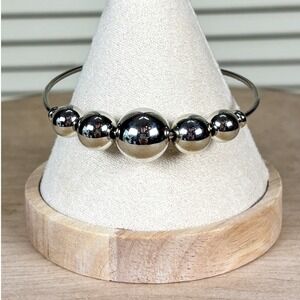 Vintage Sculptural Silver Ball Cuff Bracelet Graduated Orb Minimalist